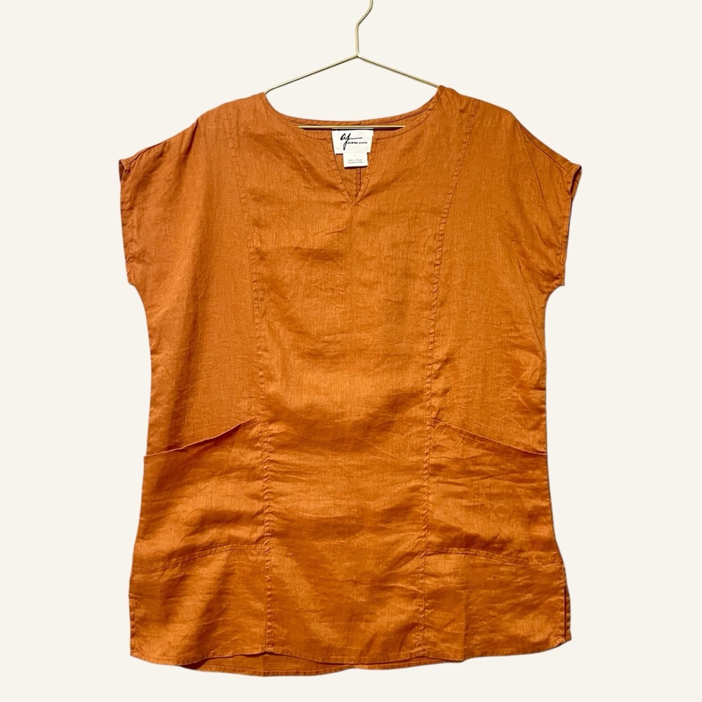 Andrea Jovine Linen Tunic NWT Size Small Rust Brown Cap Sleeve Coastal Lagenlook